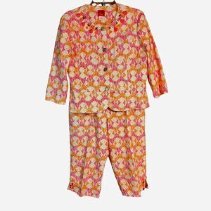 Hearts of Palm Beaded Capri Suit  Sz 8 Resortwear Set Grandmacore Cottagecore